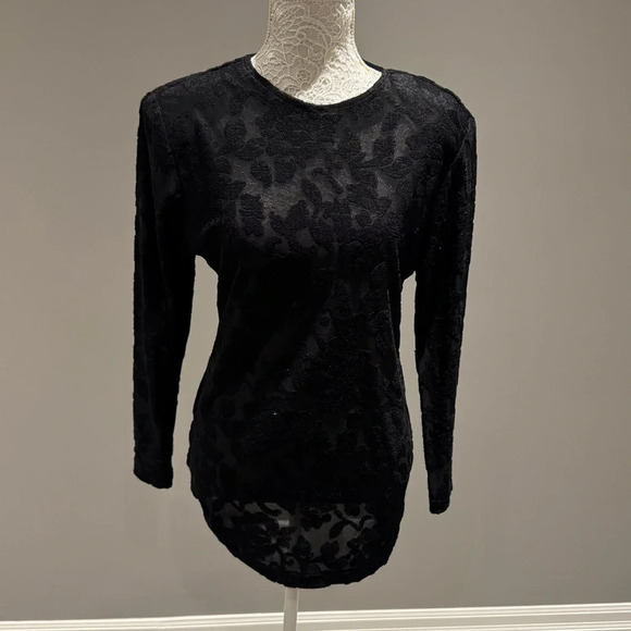 Tops - Elegant Black Lace Long Sleeve Women's Top